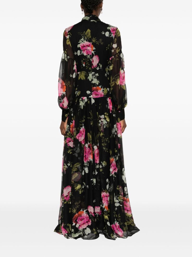 Black Floral-print Silk Gown
