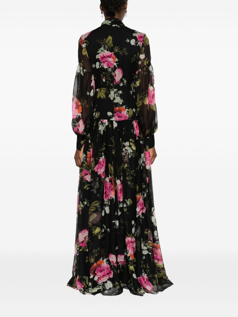 Black Floral-print Silk Gown
