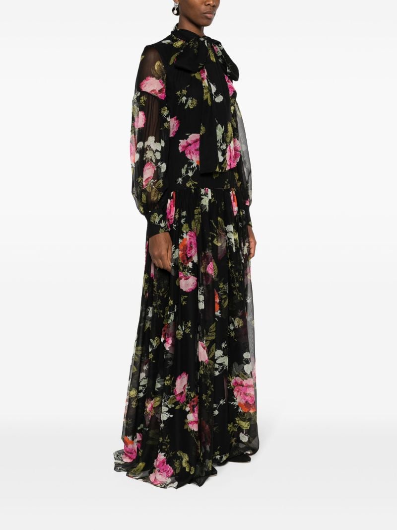 Black Floral-print Silk Gown
