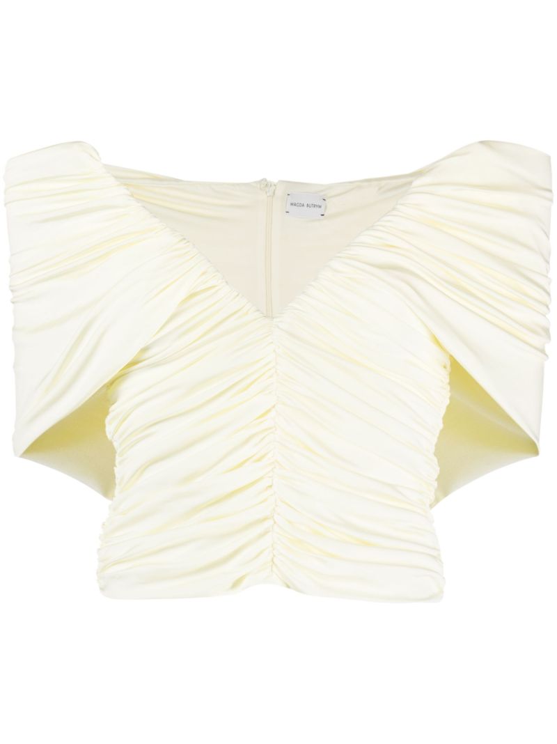Neutral Off-shoulder Ruched Top
