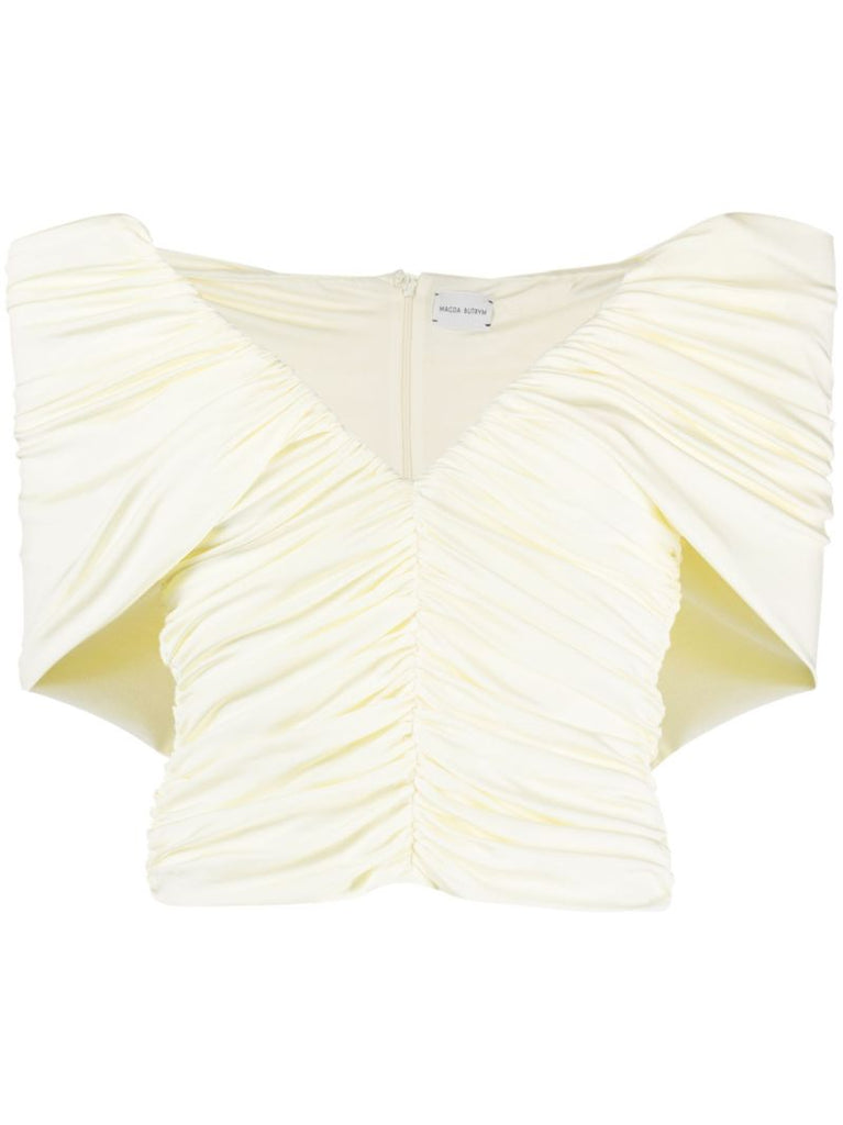 Neutral Off-shoulder Ruched Top