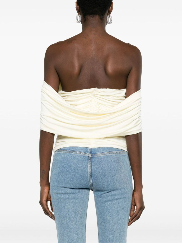 Neutral Off-shoulder Ruched Top