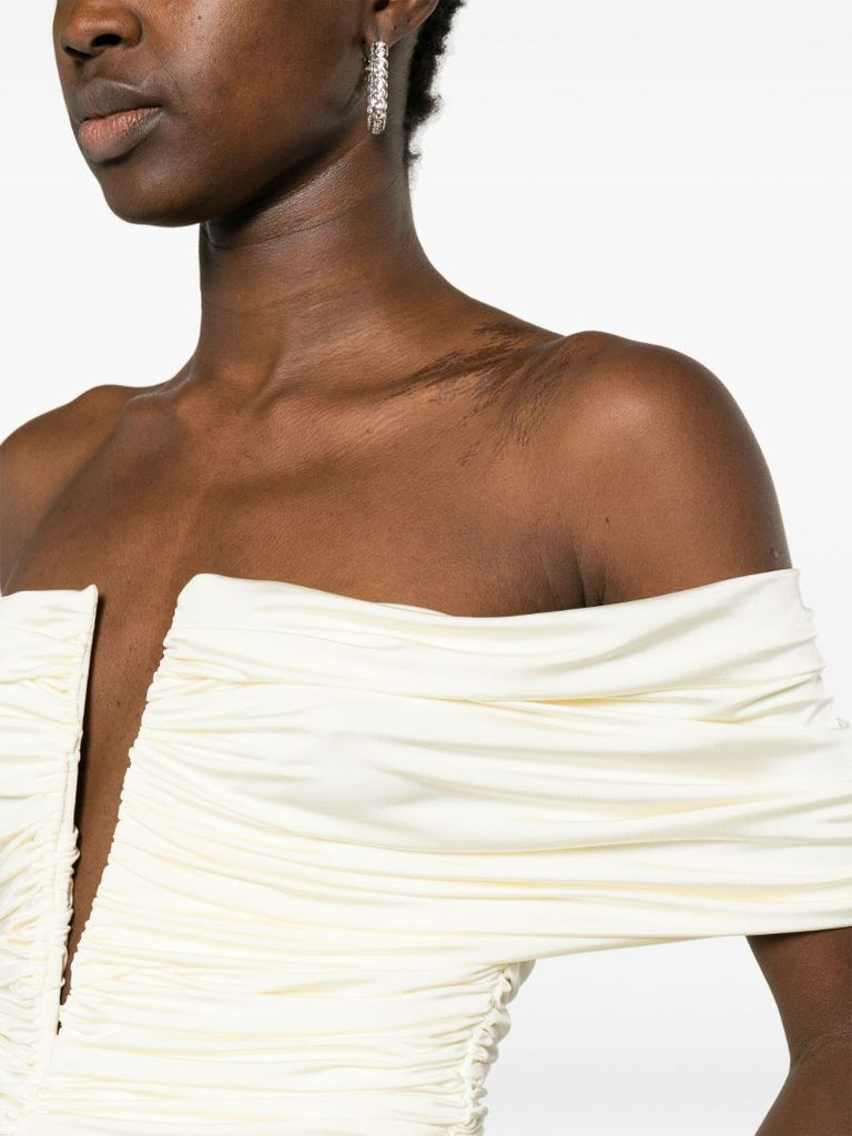 Neutral Off-shoulder Ruched Top