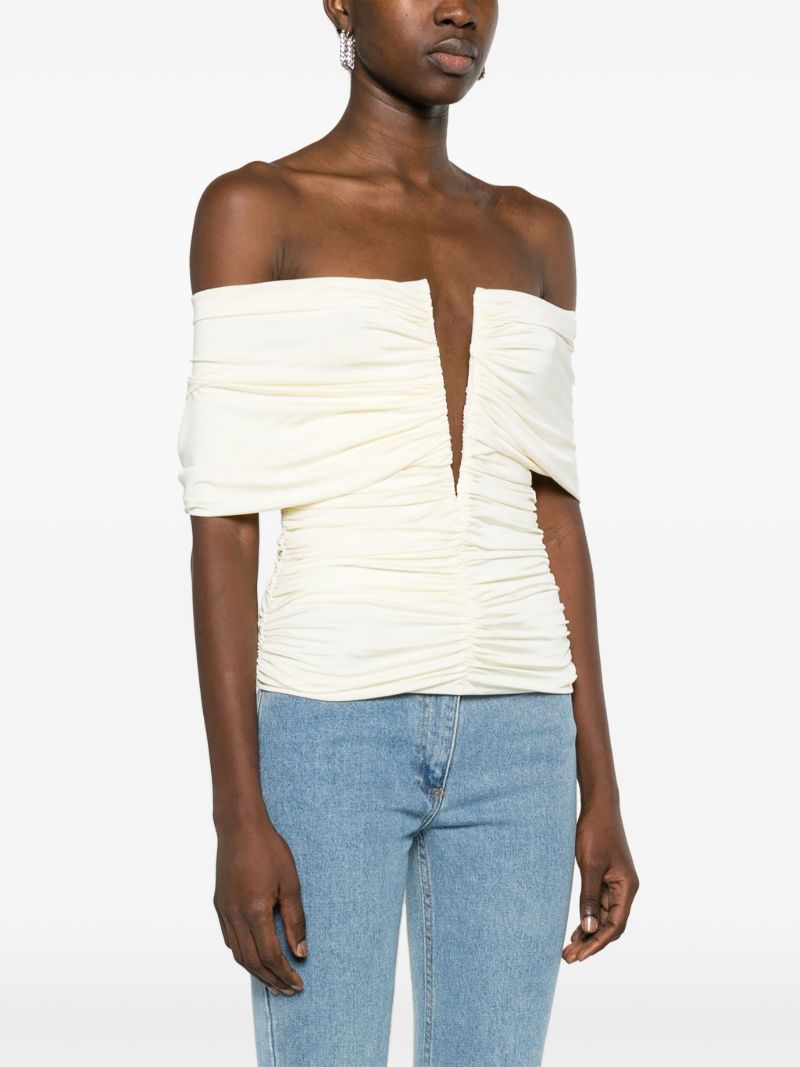 Neutral Off-shoulder Ruched Top