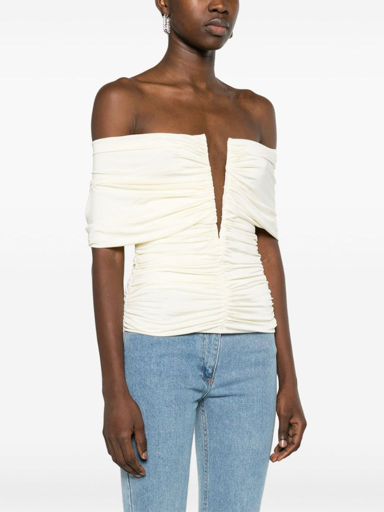 Neutral Off-shoulder Ruched Top