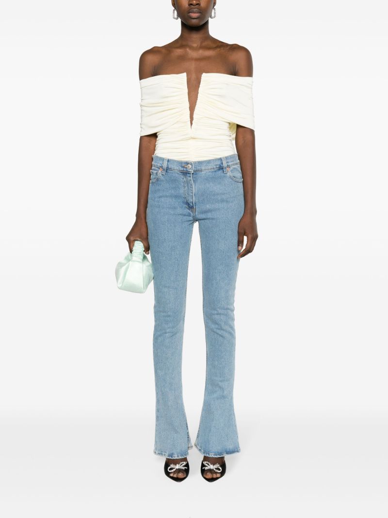 Neutral Off-shoulder Ruched Top