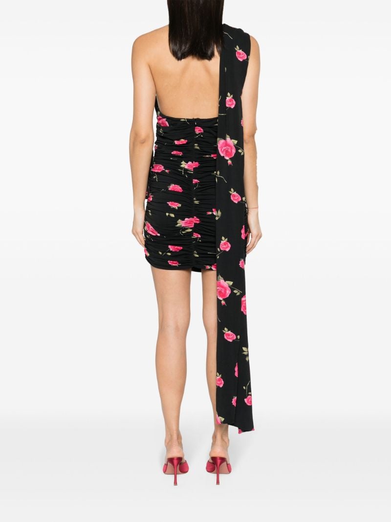 Black Rose-print Ruched Minidress