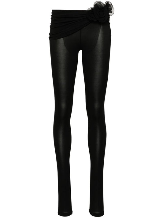Black Floral-appliquÃ© Faux-leather Leggings