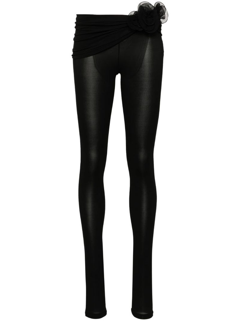Black Floral-appliquÃ© Faux-leather Leggings