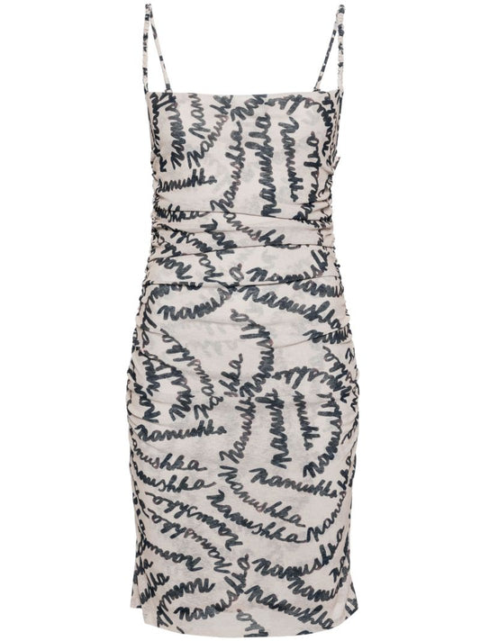 Neutral Adie Logo-print Mini Dress