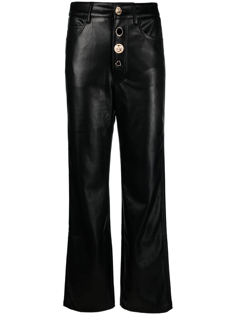 Black Button-embellished Faux-leather Trousers