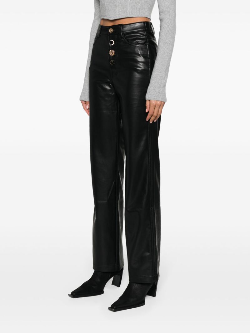 Black Button-embellished Faux-leather Trousers
