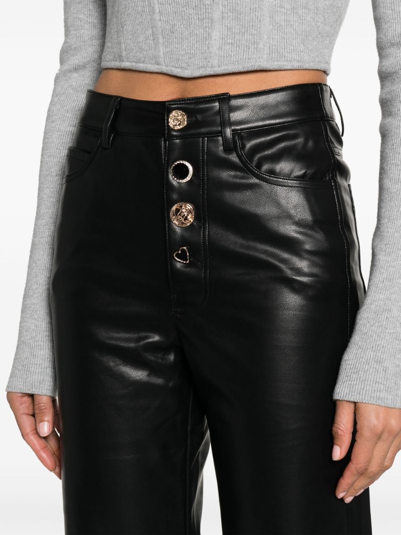 Black Button-embellished Faux-leather Trousers