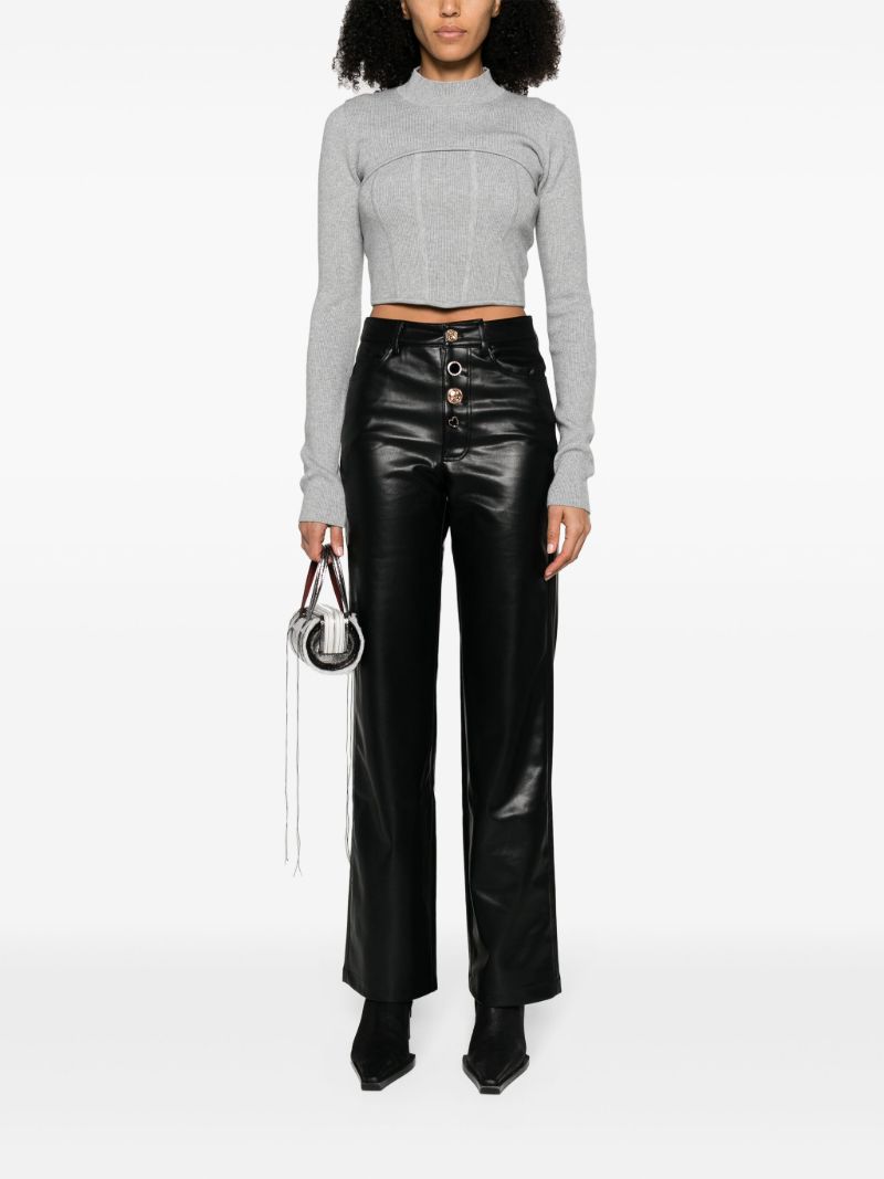 Black Button-embellished Faux-leather Trousers