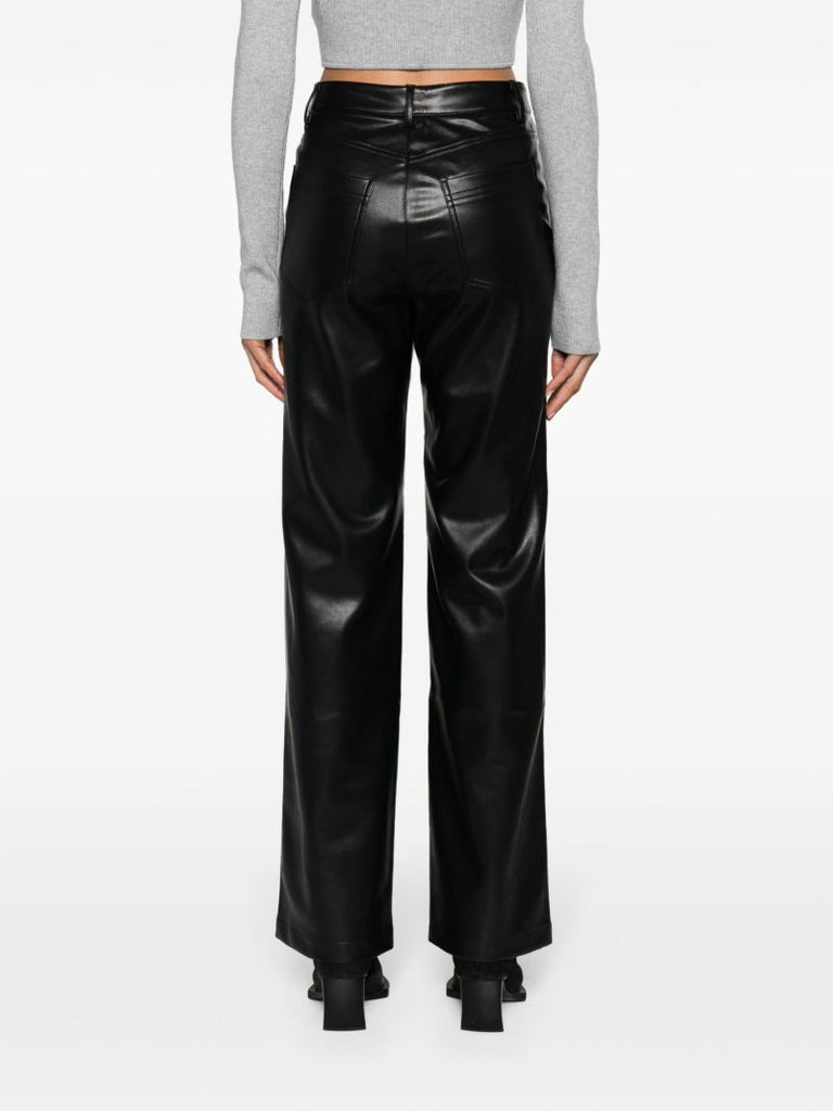 Black Button-embellished Faux-leather Trousers