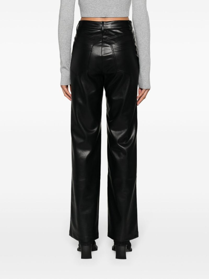 Black Button-embellished Faux-leather Trousers