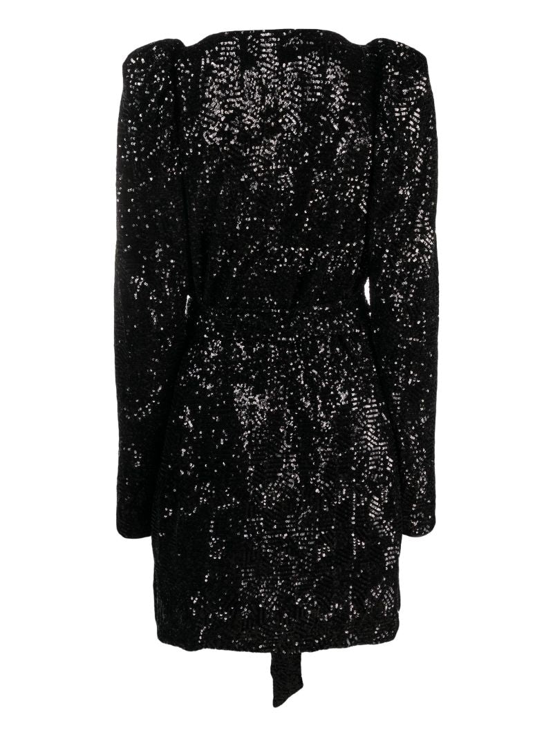 Black Sequin-embellished Mini Wrap Dress