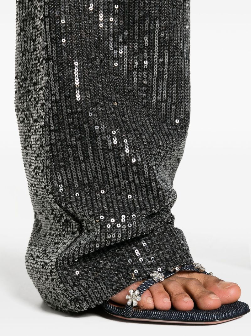 Black Sequin-embellished Straight-leg Jeans
