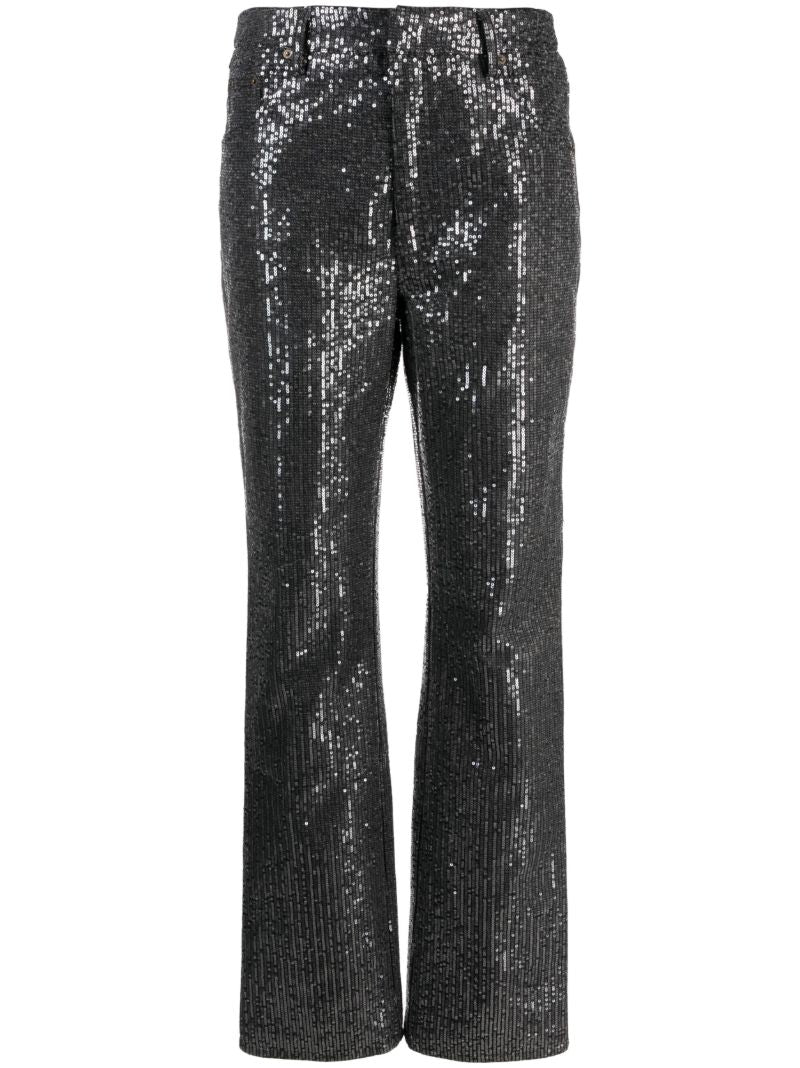 Black Sequin-embellished Straight-leg Jeans
