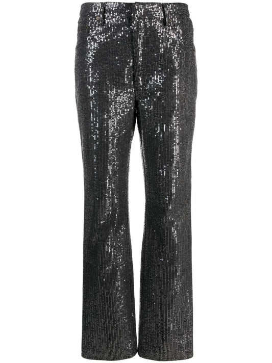 Black Sequin-embellished Straight-leg Jeans