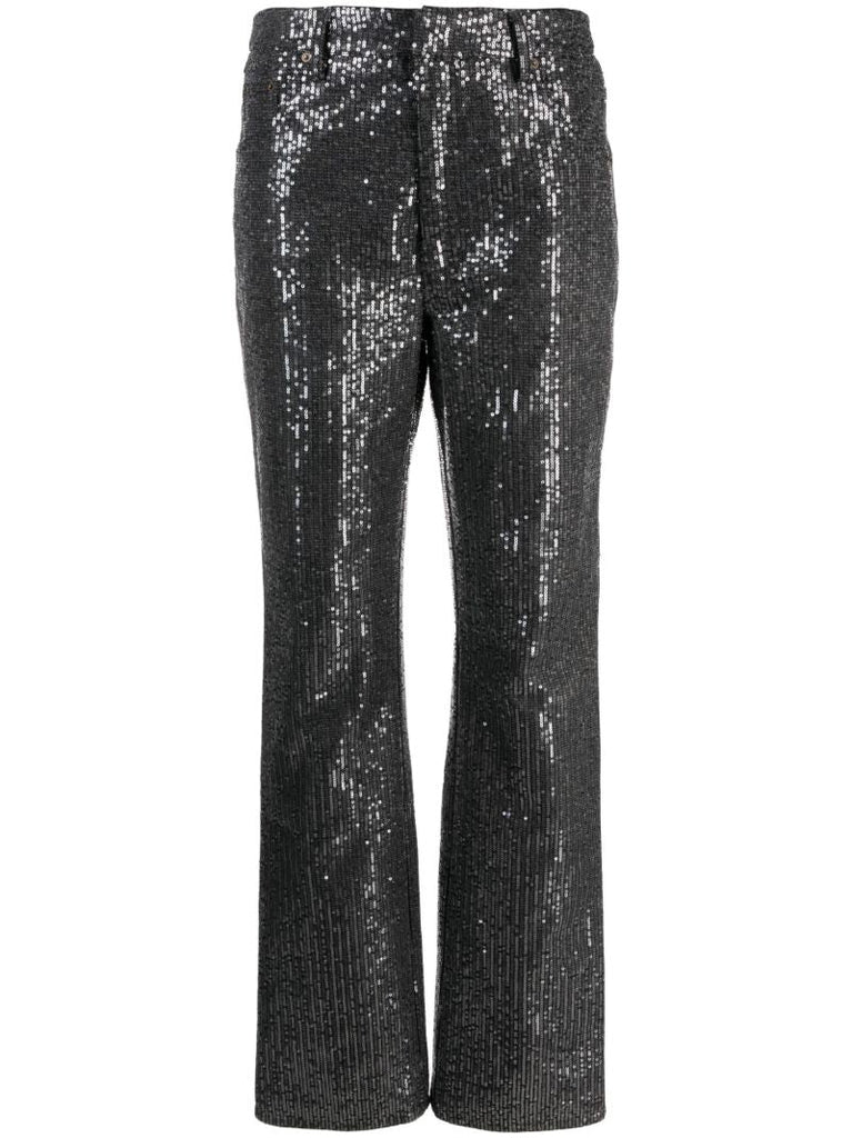 Black Sequin-embellished Straight-leg Jeans