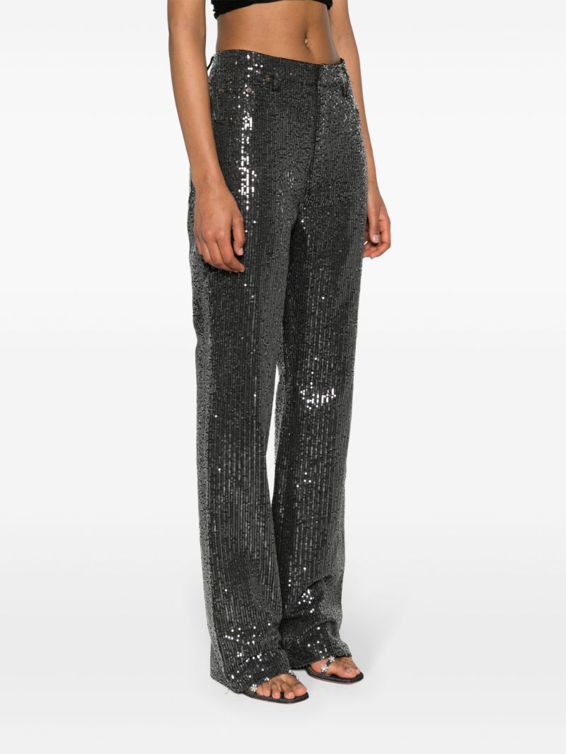 Black Sequin-embellished Straight-leg Jeans