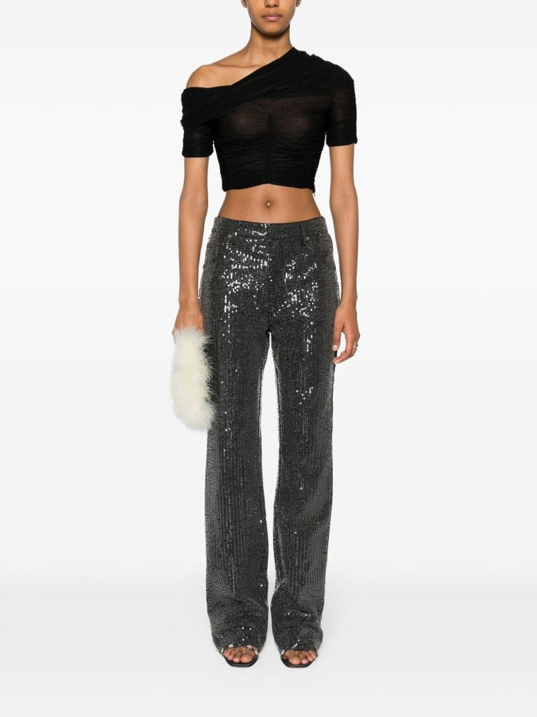 Black Sequin-embellished Straight-leg Jeans