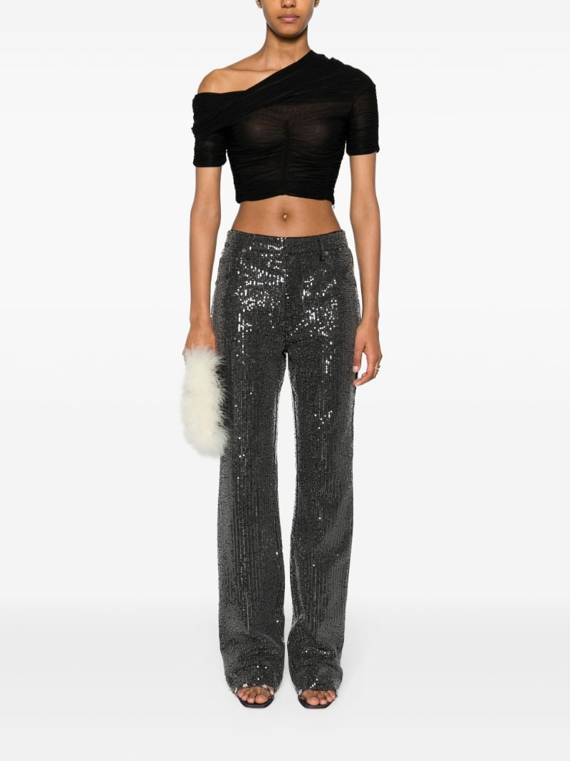 Black Sequin-embellished Straight-leg Jeans
