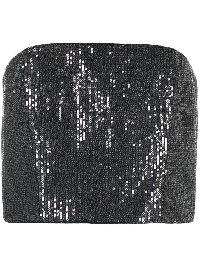 Black Sequin-embellished Strapless Crop Top