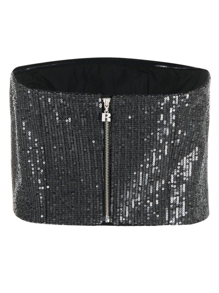 Black Sequin-embellished Strapless Crop Top