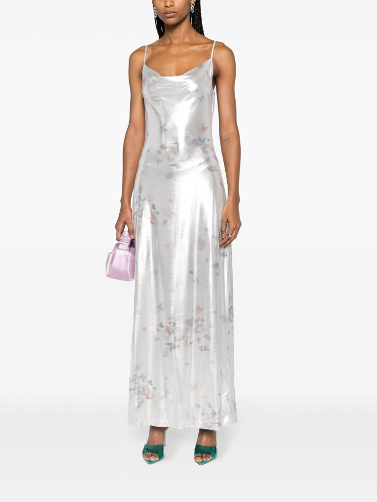 Silver-tone Ita Laminated Maxi Dress