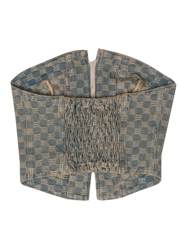 Blue Monogram-jacquard Denim Corset Top
