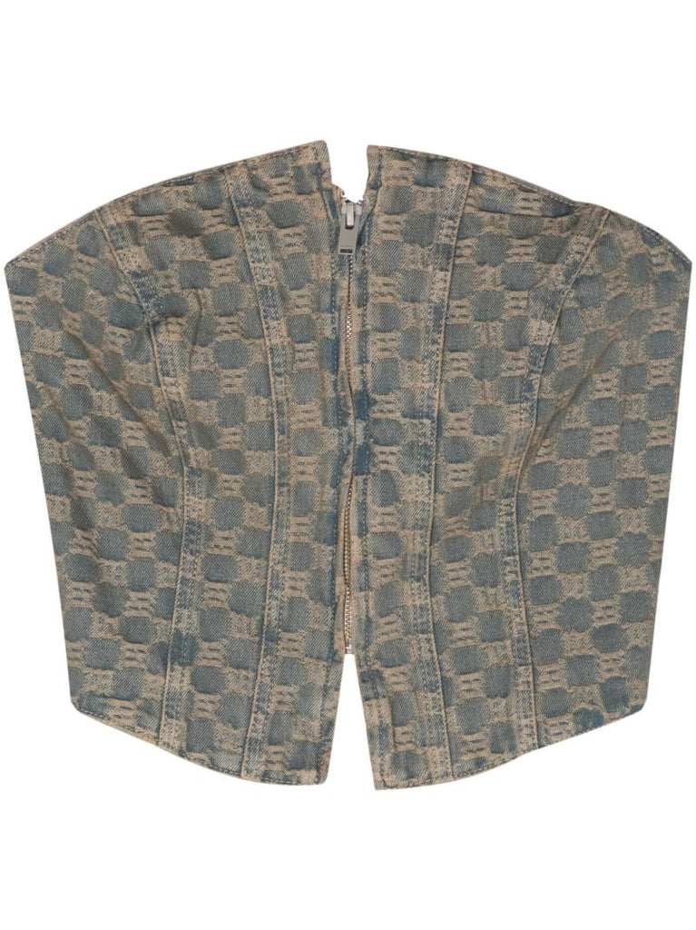 Blue Monogram-jacquard Denim Corset Top