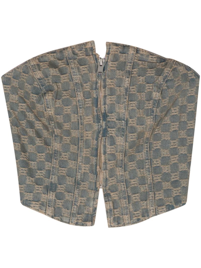 Blue Monogram-jacquard Denim Corset Top