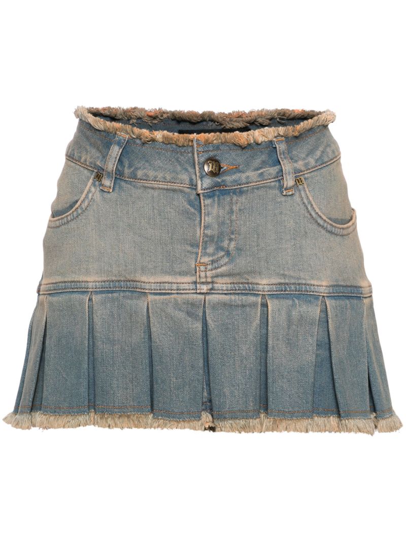 Blue Pleated Denim Mini Skirt