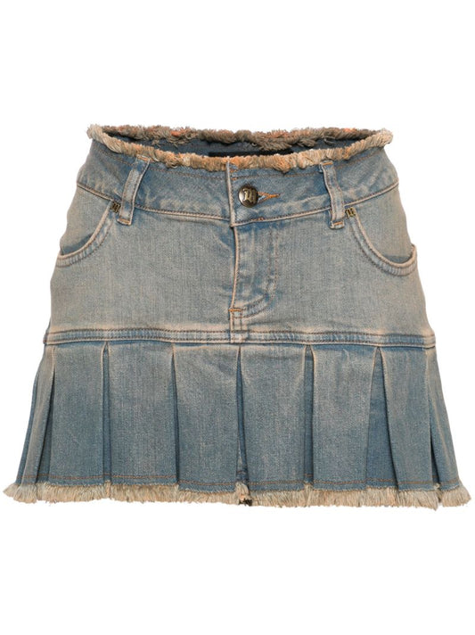 Blue Pleated Denim Mini Skirt