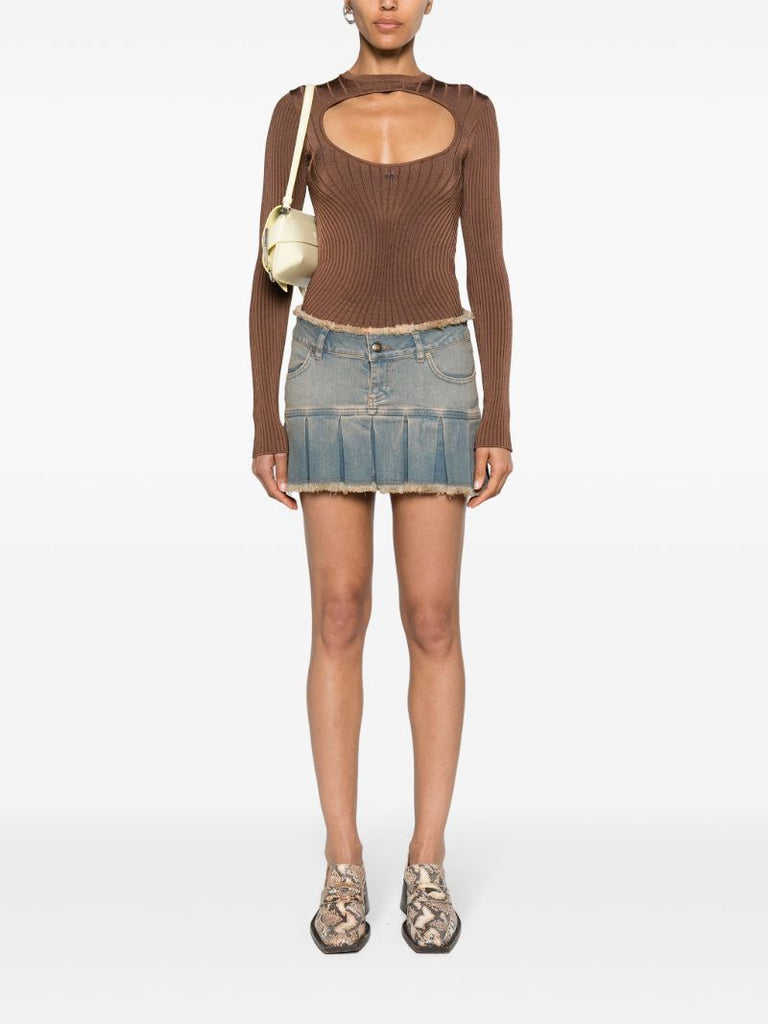 Blue Pleated Denim Mini Skirt