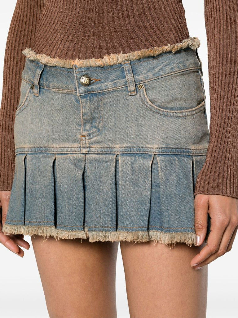 Blue Pleated Denim Mini Skirt