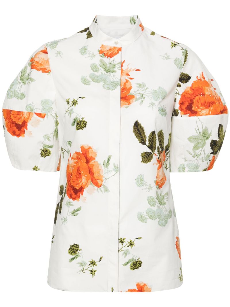 White Floral-print Cotton Shirt