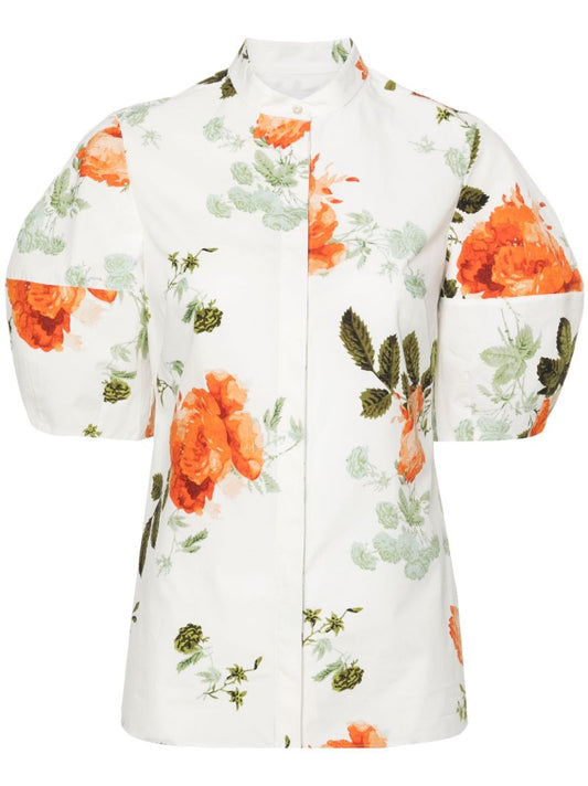 White Floral-print Cotton Shirt