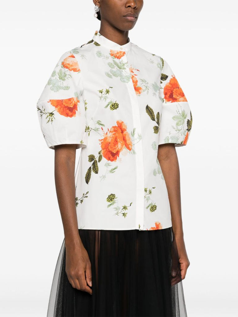 White Floral-print Cotton Shirt