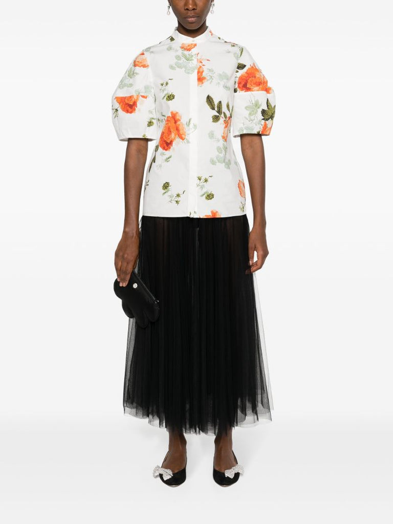 White Floral-print Cotton Shirt