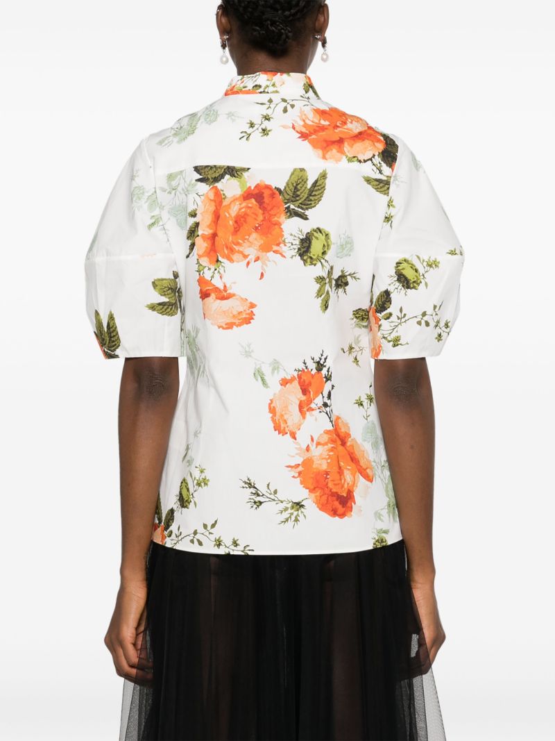 White Floral-print Cotton Shirt