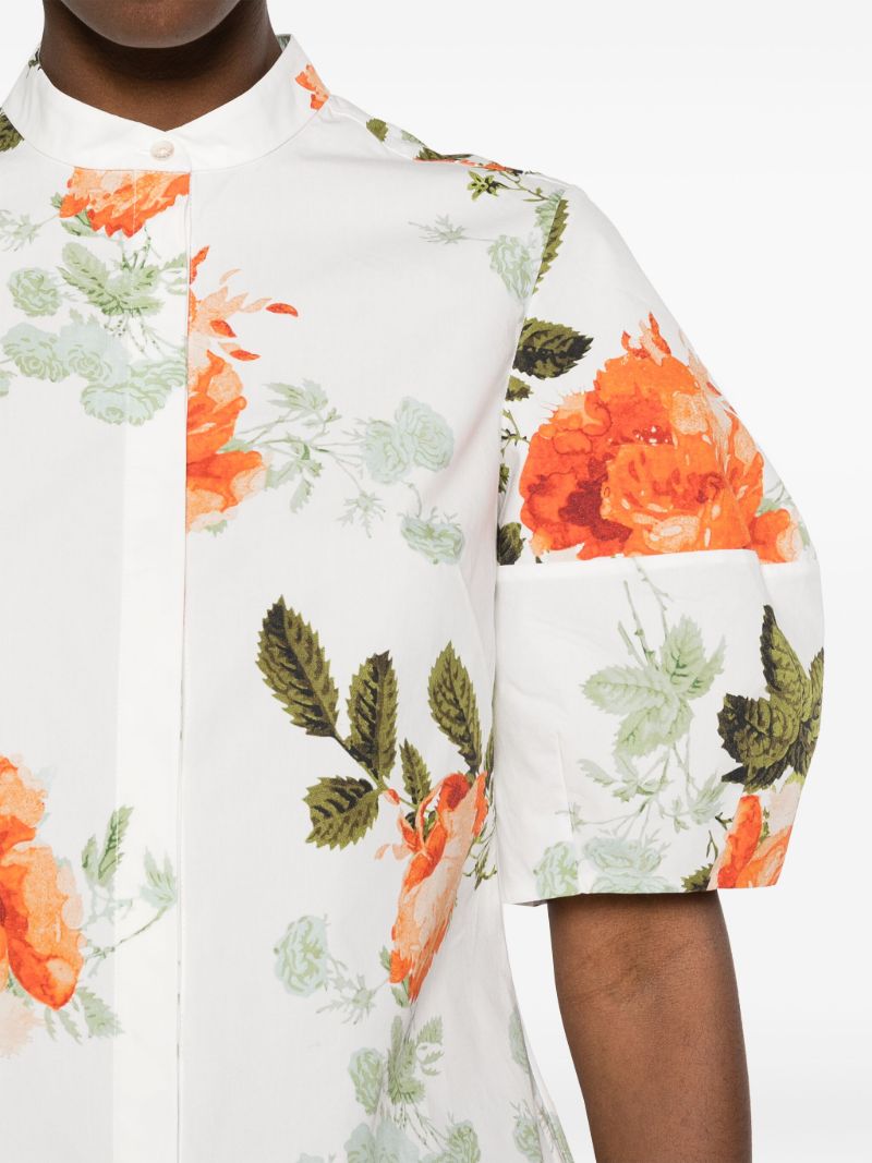 White Floral-print Cotton Shirt