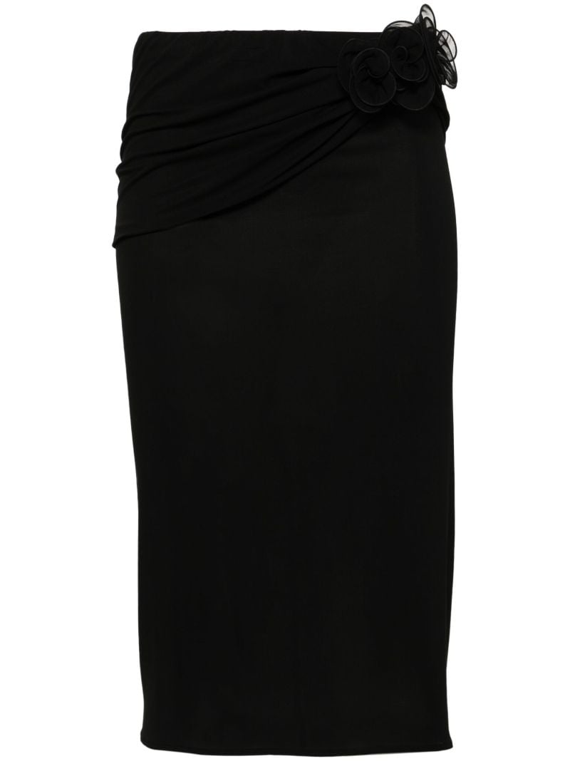 Black Floral-appliquÃ_x0083_Â© Midi Skirt