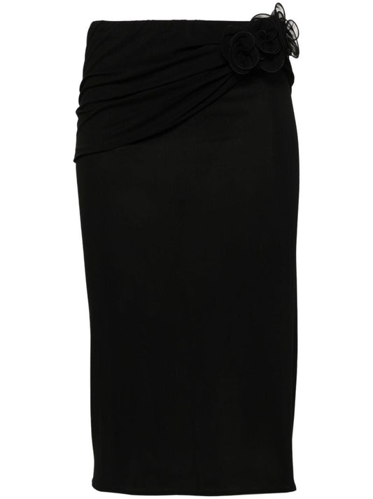 Black Floral-appliquÃ_x0083_Â© Midi Skirt