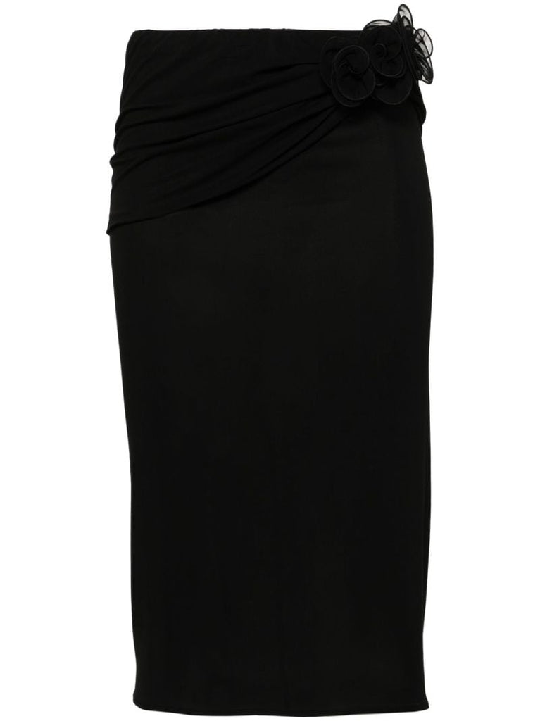 Black Floral-appliquÃ_x0083_Â© Midi Skirt