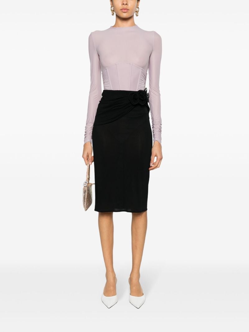 Black Floral-appliquÃ_x0083_Â© Midi Skirt