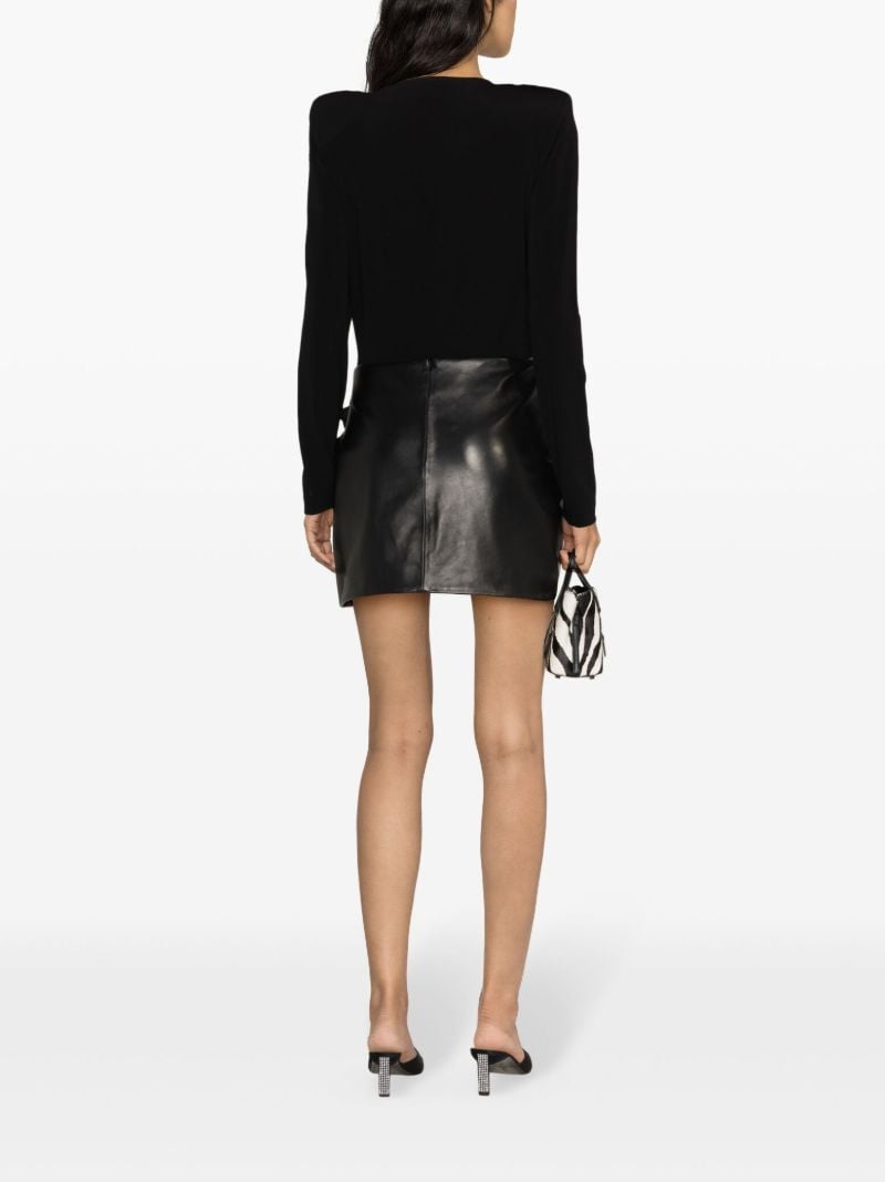 Black Floral-appliquÃ_x0083_Â© Leather Miniskirt