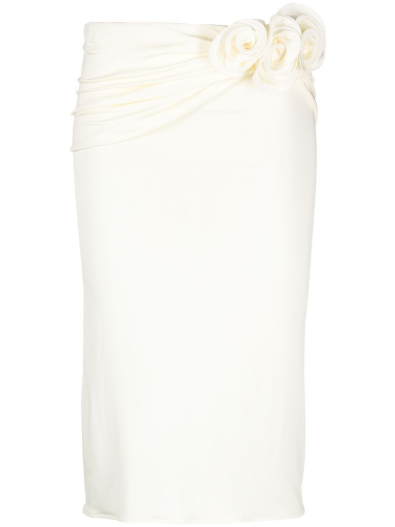 White Floral-appliquÃ_x0083_Â© Midi Skirt